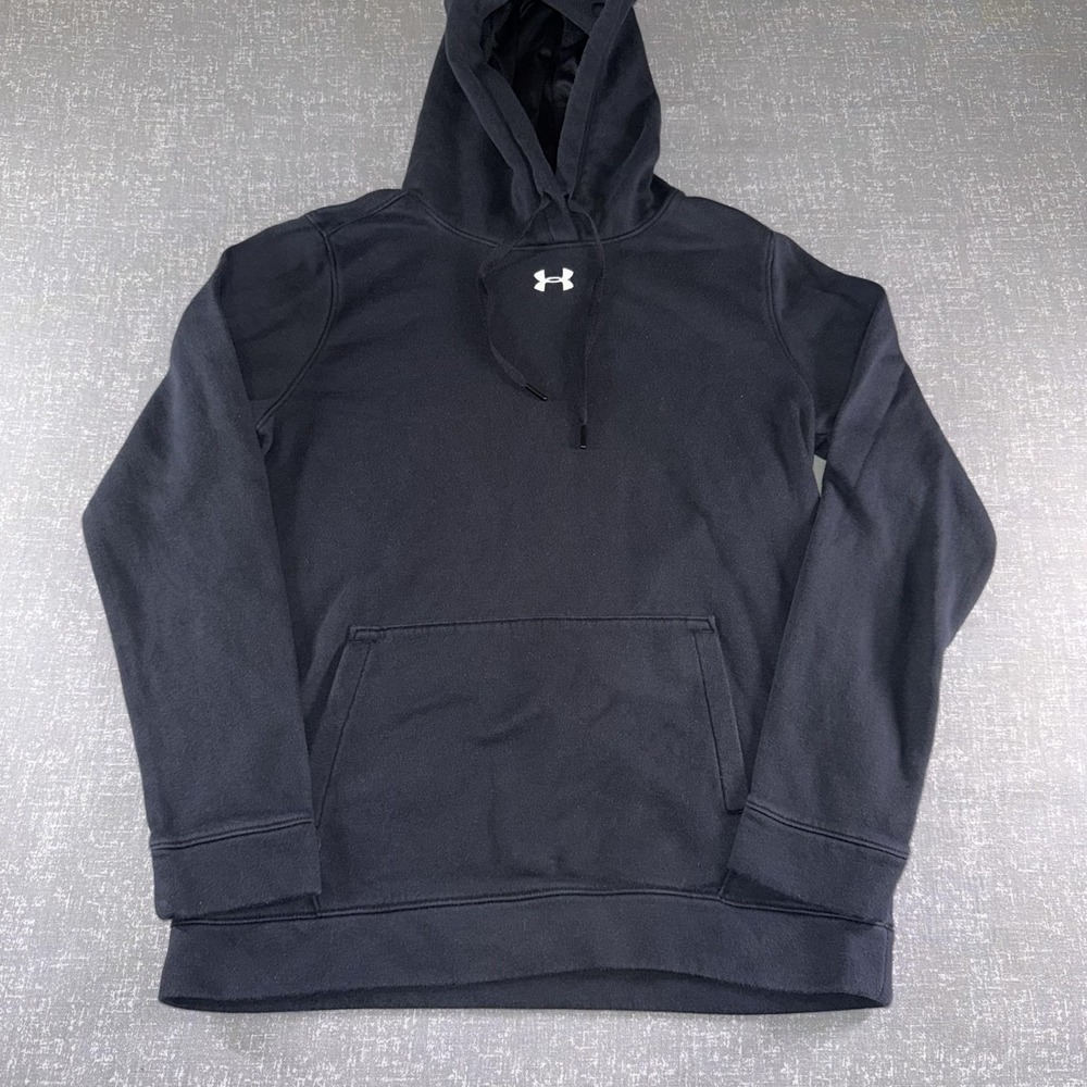 Under Armour Hoodie Womens Medium Black Fleece Pullover Kangaroo Pocket Logo